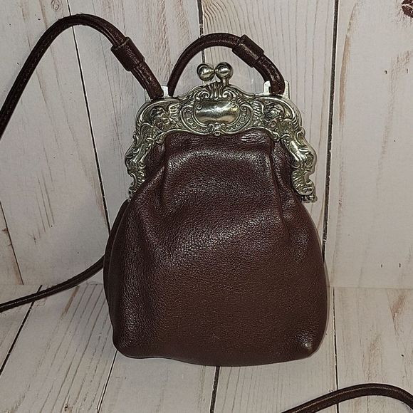 Brighton Handbags - Vintage Brighton One World Stacy Mini Leather Kisslock Crossbody Bag